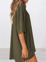 Full Size Oversized Slit Round Neck Top and Shorts Lounge Set Plus Size - Ladyez