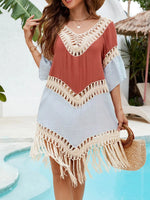 Backless Tassel Hem V-Neck Cover-Up - Ladyez