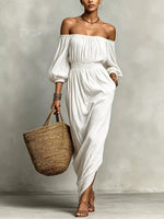 t Off-Shoulder Smocked Waist Maxi Dress