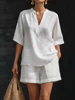 Notched Half Sleeve Top and Shorts Set