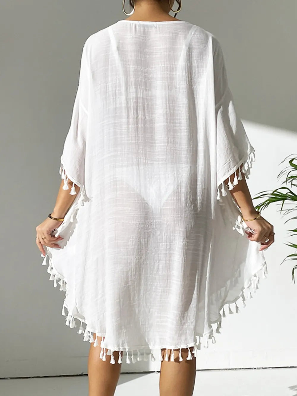 Tassel Cutout Scoop Neck Cover-Up Dress - Ladyez