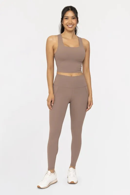 MONO B Soft Ribbed High Waisted Leggings - Ladyez