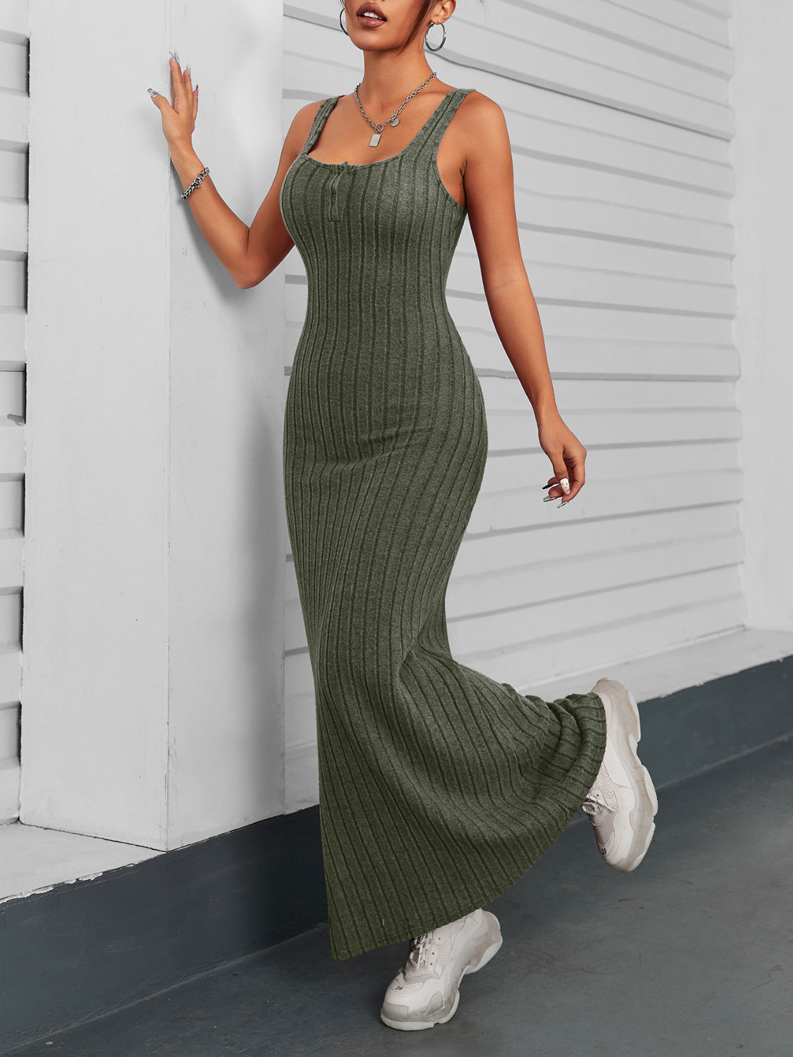 Ribbed Maxi Tank Dress - Ladyez