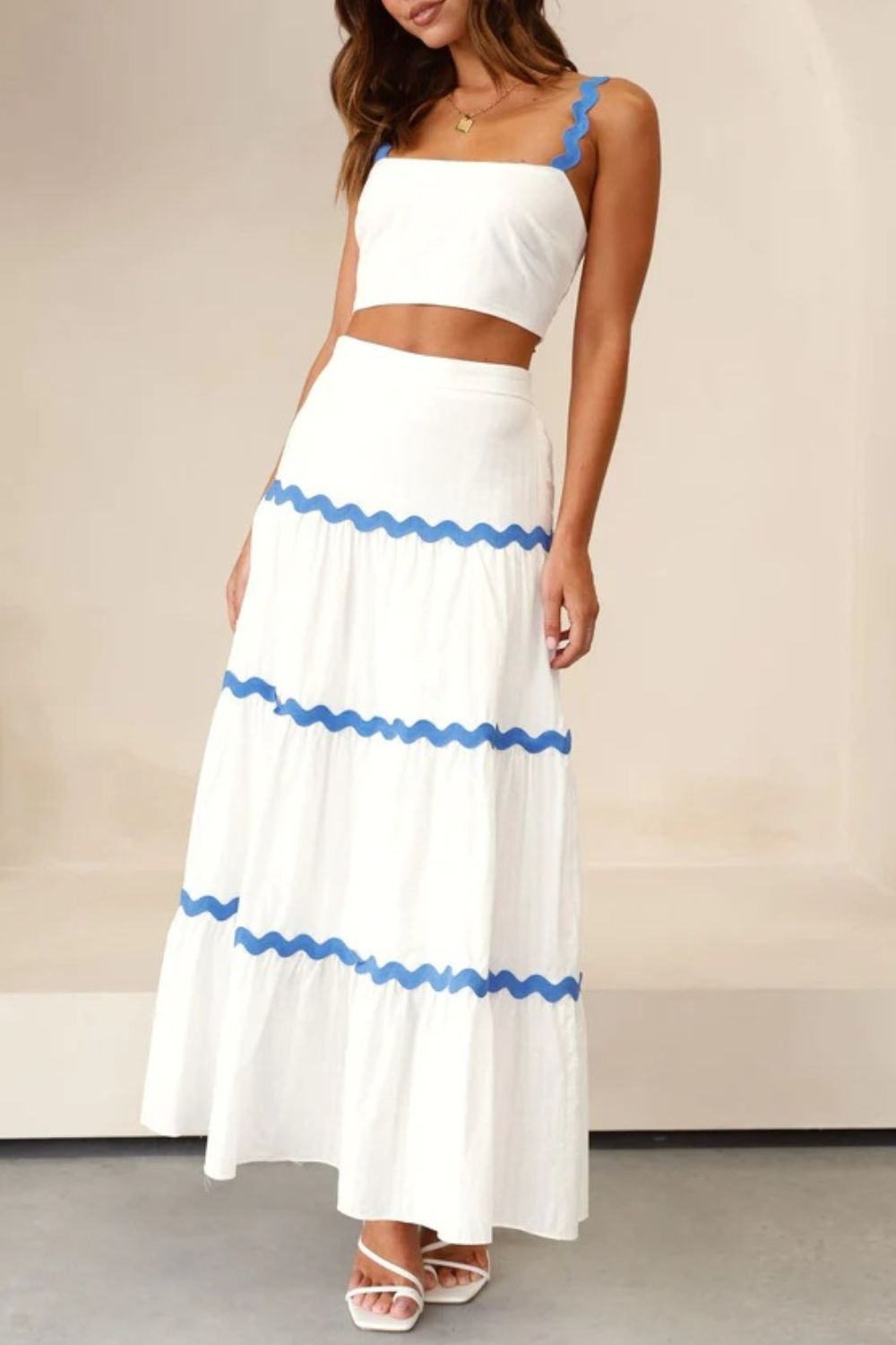 Contrast Trim Cami and Maxi Skirt Set - Ladyez