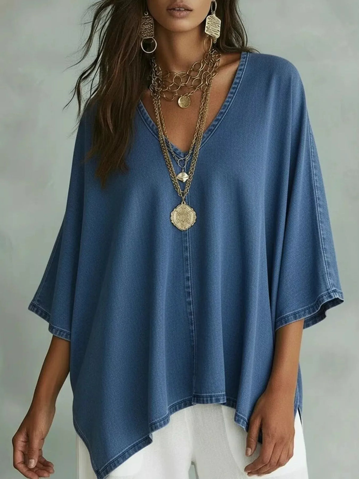 V-Neck Batwing Sleeve T-Shirt