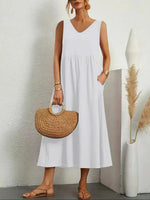 Full Size Pocketed V-Neck Sleeveless Midi Dress Plus Size