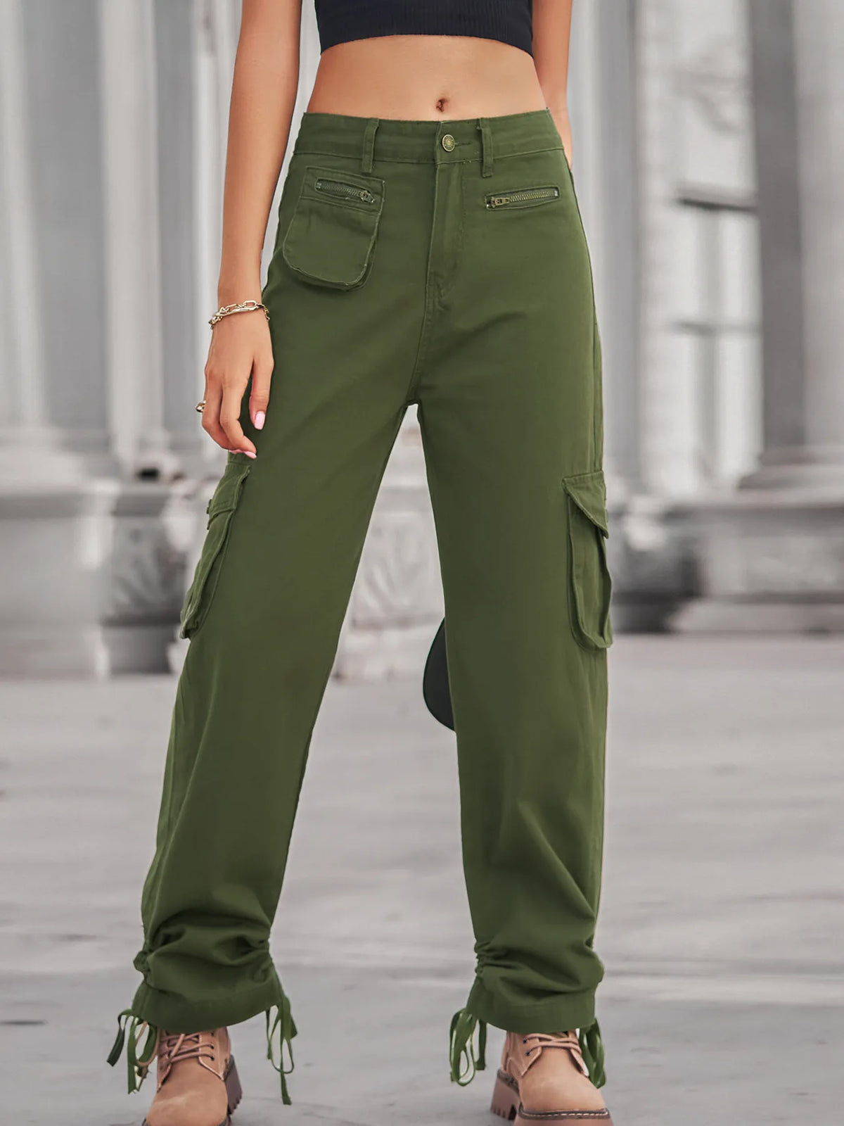 Drawstring Cargo Jeans - Ladyez
