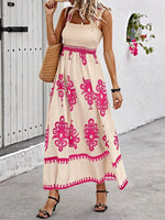 Smocked Printed Square Neck Maxi Dress
