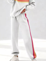 Striped Round Neck Sweatshirt and Pants Set