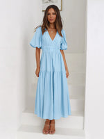 Surplice Half Puff Sleeve Midi Dress