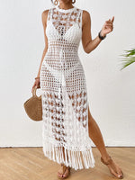 Backless Fringe Hem Round Neck Cover-Up Dress - Ladyez