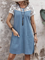 Lace Button Detail Round Neck Mini Dress