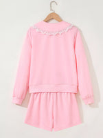 Peter Pan Lace Embellished Neck Sweatshirt and Skirt Two Piece Set