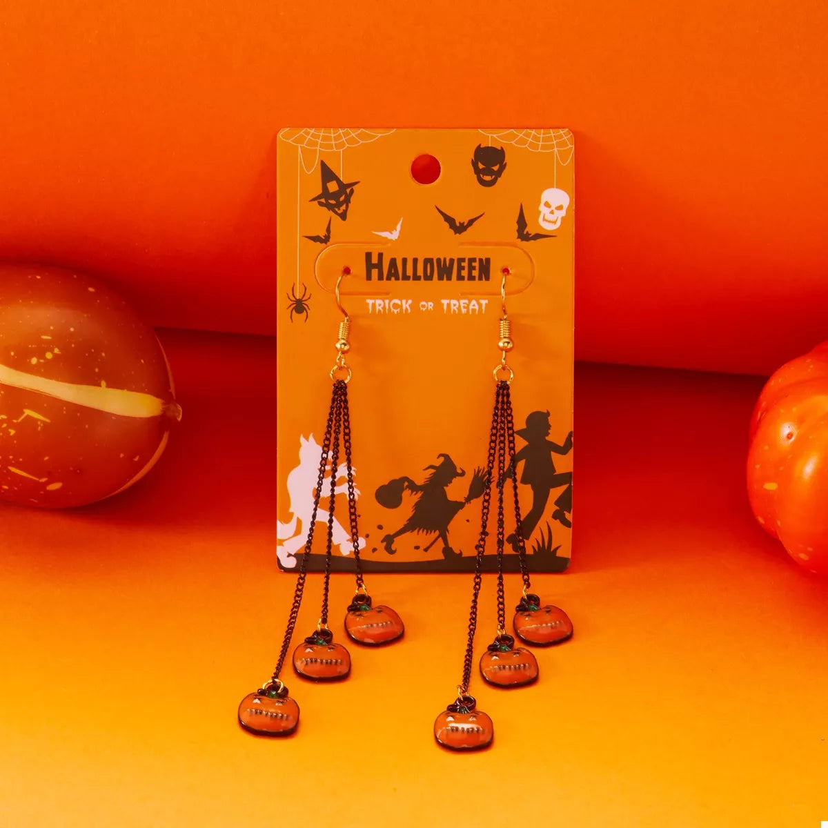 Halloween Pumpkin Chain Drop Earrings