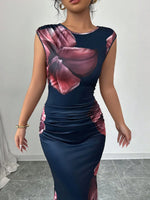 Floral Print Sleeveless Bodycon Maxi Dress - Ladyez