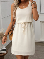 Waffle-Knit Drawstring Mini Tank Dress - Ladyez