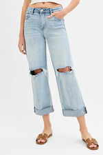 RISEN Full Size Mid Rise Fit Boyfriend Jeans with Cuff Plus Size - Ladyez