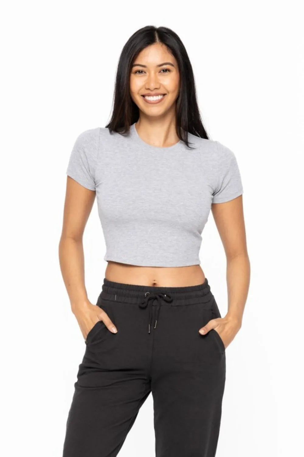 MONO B Essential Micro-ribbed Cropped Athleisure Tee - Ladyez