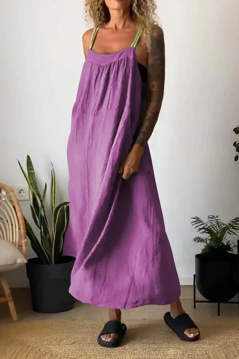 Full Size Ruched Cami Maxi Dress with Pockets Plus Size - Ladyez