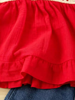 Children's Strawberry Crochet Trimmed Top and Denim Shorts Set