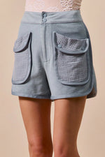 SO ME Mineral Washed Terry High Rise Cargo Shorts