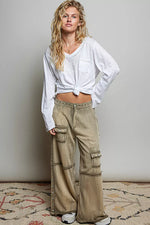 POL Contrast Hand-Stitch V-Neck Lightweight Knit Long Sleeve Top