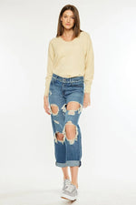 Kancan Distressed Mid Rise True Boyfriend Jeans - Ladyez
