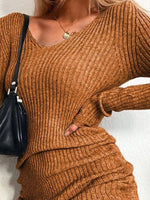 Full Size Ribbed Knit Drawstring Bodycon Sweater Dress Plus Size