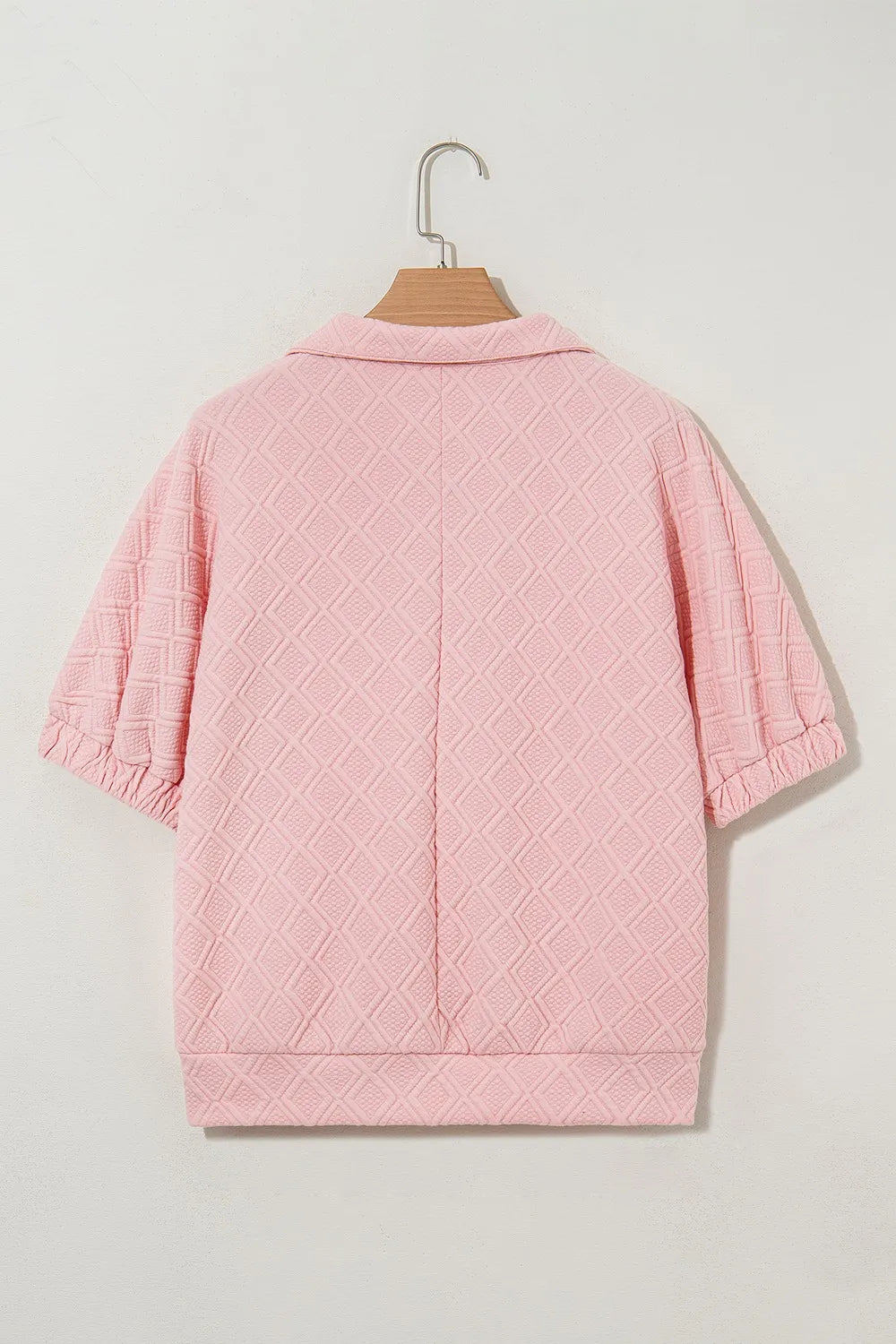 Contrast Striped Collar Patchwork Textured Half Sleeve Blouse