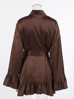 Satin Ruffle-Trim Lounge Nightgown Robe