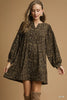 Umgee Leopard Print Long Sleeve Swing Dress