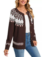 Fair Isle Patterned Button-Down Knit Cardigan