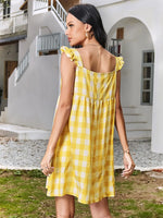 Ruffled Plaid Square Neck Mini Dress