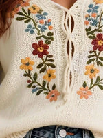 Floral Embroidered Short Sleeve Sweater