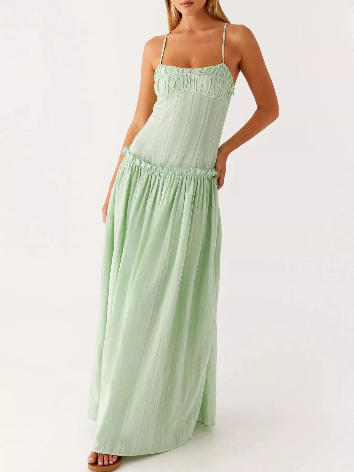 Ruched Spaghetti Strap Maxi Dress