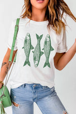 Full Size Unique Fish Graphic Casual Round Neck Tee Plus Size