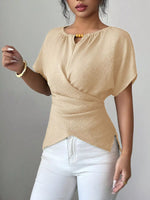 Beaded Neckline Short Sleeve Blouse
