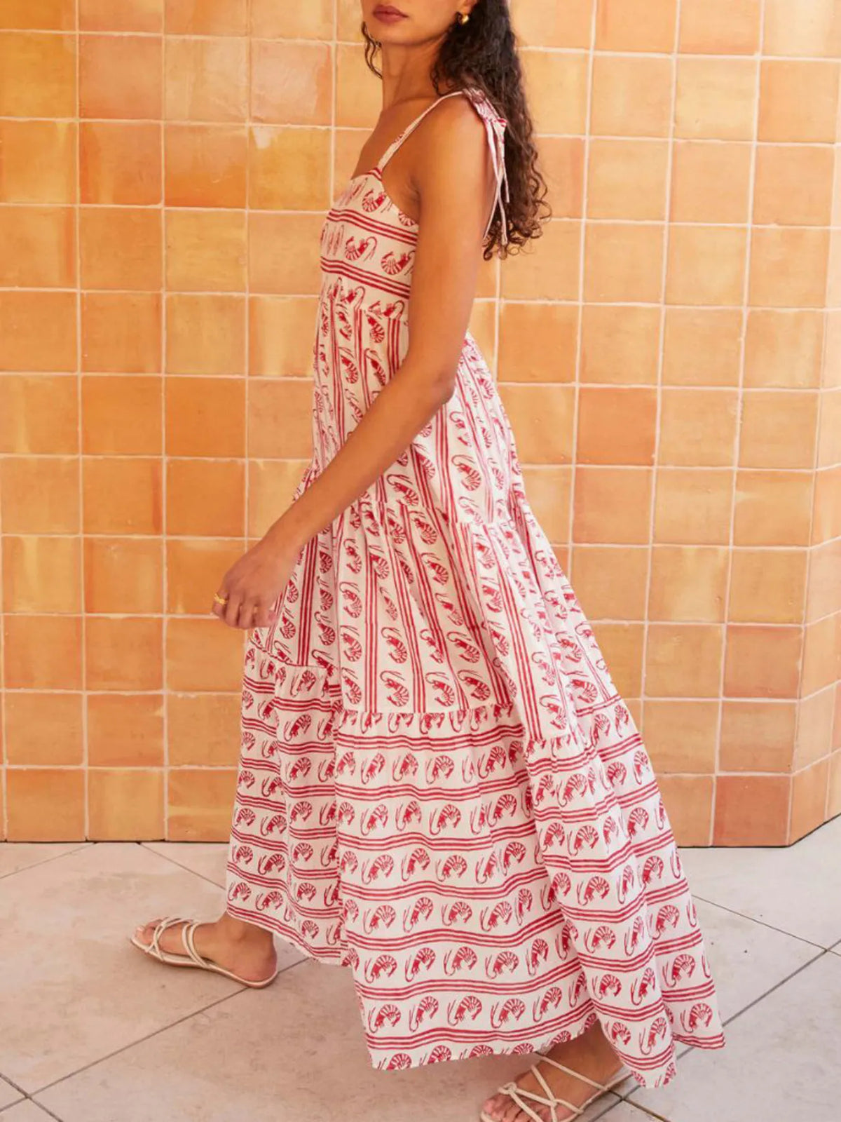 Striped Tie-Shoulder Tiered Maxi Dress - Ladyez