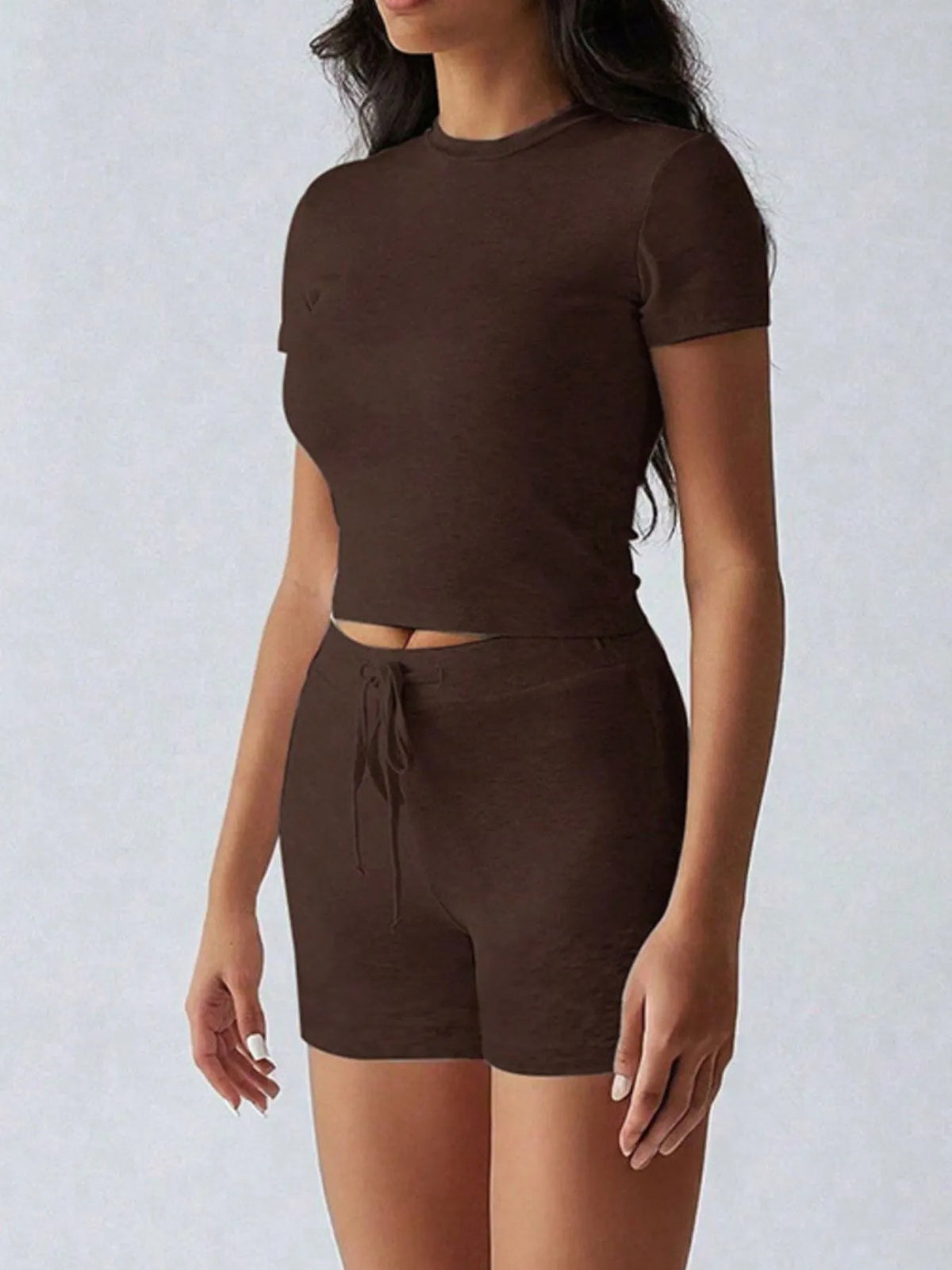 Round Neck Short Sleeve Top and Shorts Set - Ladyez