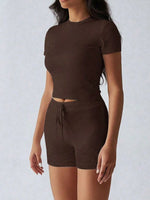 Round Neck Short Sleeve Top and Shorts Set - Ladyez