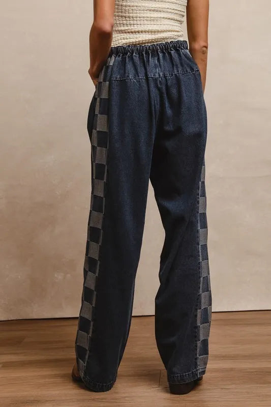 BiBi Washed Denim Mix And Match Long Pants - Ladyez