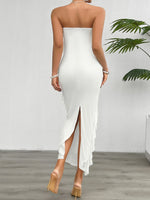Devine Ruffled Slit Back Tube Maxi Dress - Ladyez