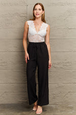 Perfee Lace Detail Plunge Neck Sleeveless Bodysuit - Ladyez