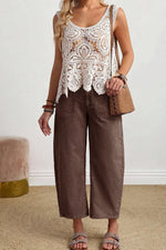 Solid Color Square Patch Pocket Ankle-length Barrel Jeans