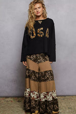 POL Round Neck Long Sleeve French Terry Sweatshirt with USA Letter Animal Patch