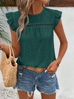 Eyelet Round Neck Cap Sleeve Top