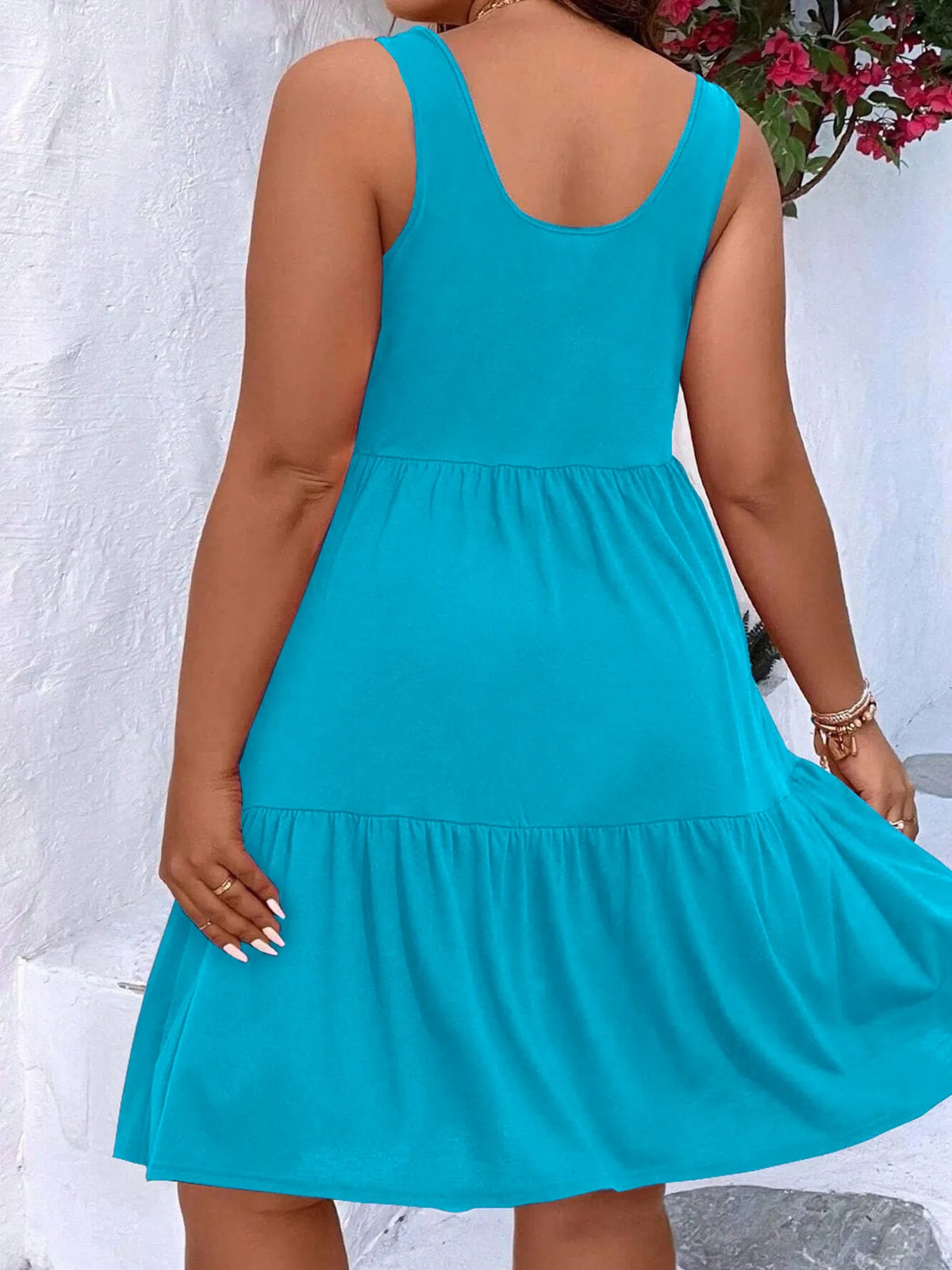 Plus Size Tiered Scoop Neck Tank Dress - Ladyez