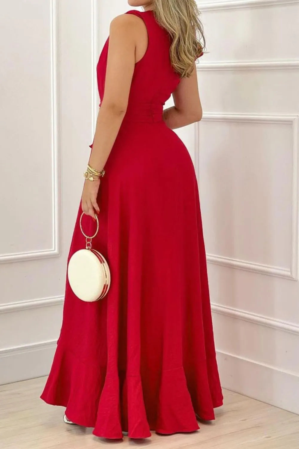 Ruffled Plunge Sleeveless Maxi Dress - Ladyez