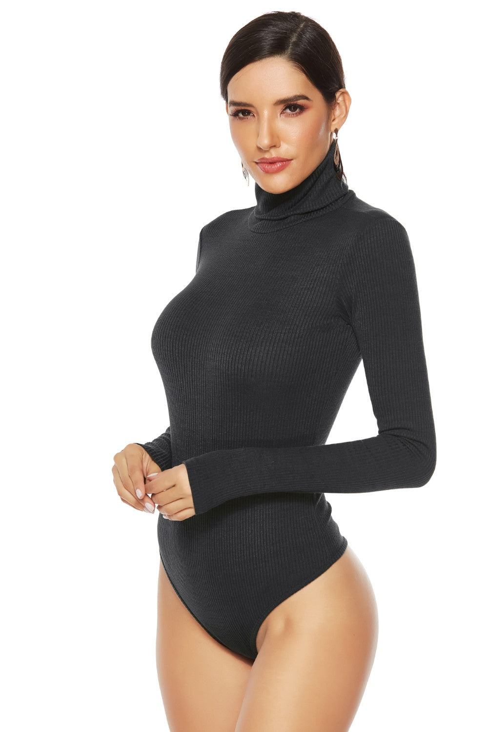 Ribbed Turtleneck Long Sleeve Bodysuit - Ladyez