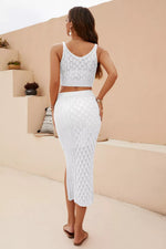 Openwork Cropped Tank and Split Skirt Set